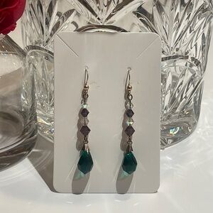 Gold drop earrings‎ green purple Y2K vintage spring dangle